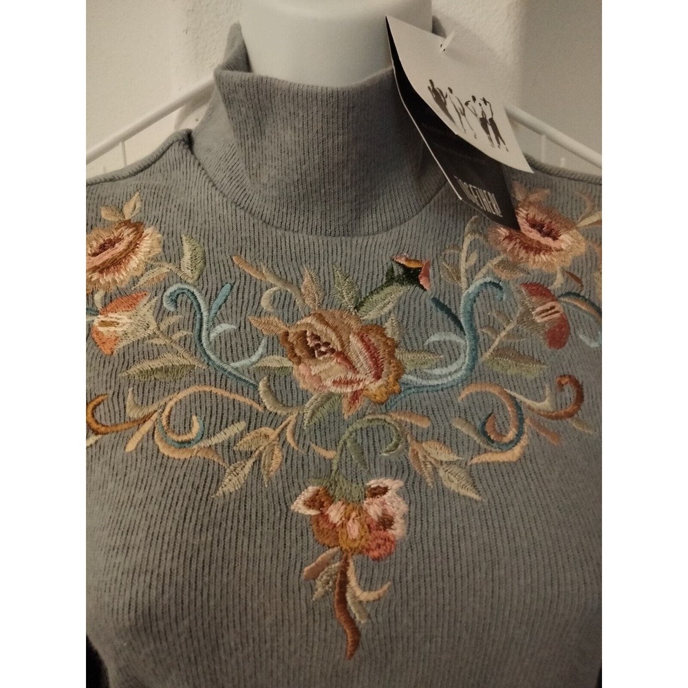 Together Blue Cotton Embroidered Turtle Neck Sweater Women Size Medium - Picture 2 of 8